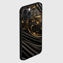 Чехол для iPhone 12 Pro Объемные золотые узоры на черной ткани лепнина, цвет: 3D-черный — фото 2