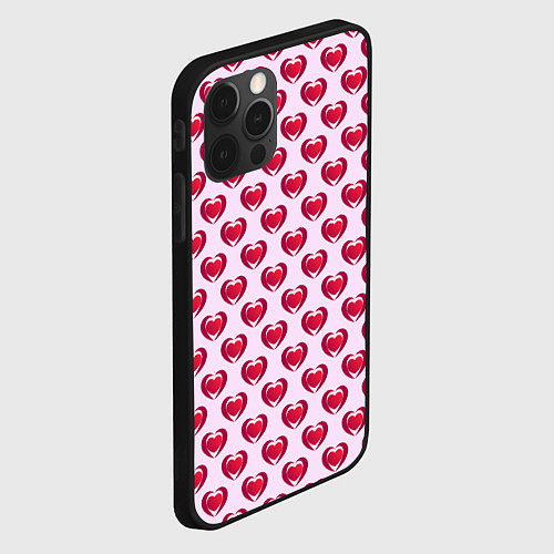Чехол iPhone 12 Pro Двойное сердце на розовом фоне / 3D-Черный – фото 2