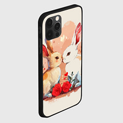 Чехол для iPhone 12 Pro Влюбленные кролики с цветочками, цвет: 3D-черный — фото 2