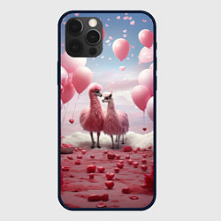 Чехол для iPhone 12 Pro Розовые влюбленные ламы, цвет: 3D-черный
