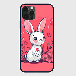 Чехол для iPhone 12 Pro Зайчик с цветочками и сердечками, цвет: 3D-черный