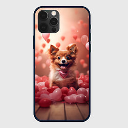 Чехол для iPhone 12 Pro Маленькая собачка в сердечках, цвет: 3D-черный