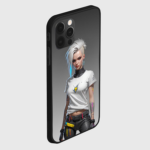 Чехол iPhone 12 Pro Блондинка в белой футболке Cyberpunk 2077 / 3D-Черный – фото 2