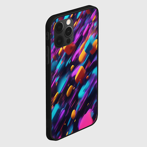 Чехол iPhone 12 Pro Полёт цветных частиц - нейросеть / 3D-Черный – фото 2