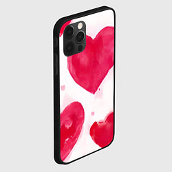 Чехол для iPhone 12 Pro Акварельные красные сердечки, цвет: 3D-черный — фото 2