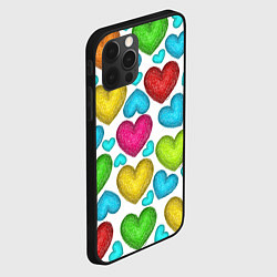 Чехол для iPhone 12 Pro Сердца нарисованные цветными карандашами, цвет: 3D-черный — фото 2