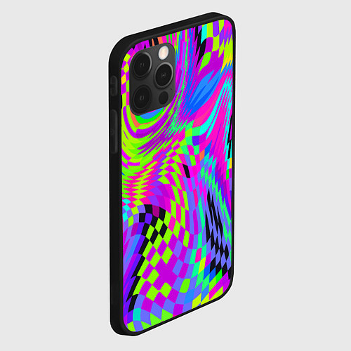 Чехол iPhone 12 Pro Психоделический глитч / 3D-Черный – фото 2