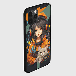 Чехол для iPhone 12 Pro Красивая девочка-аниме с котенком, цвет: 3D-черный — фото 2