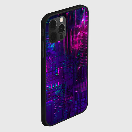 Чехол iPhone 12 Pro Неоновые огни квадратов / 3D-Черный – фото 2