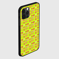 Чехол для iPhone 12 Pro Сердечки на салатовом фоне, цвет: 3D-черный — фото 2