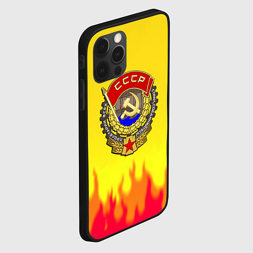 Чехол iPhone 12 Pro СССР огонь герб / 3D-Черный – фото 2