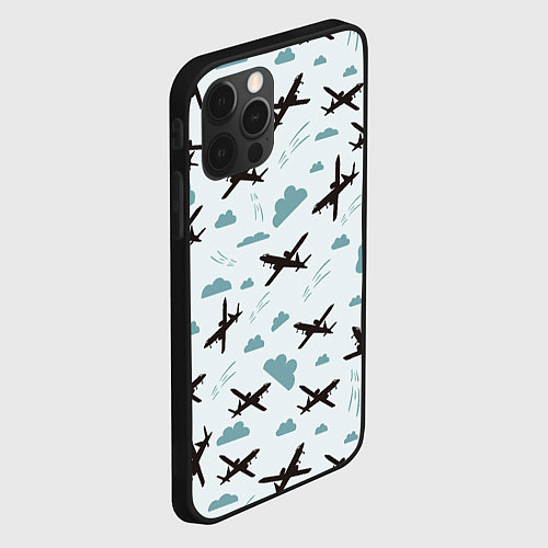 Чехол iPhone 12 Pro Самолет в облаках паттерн / 3D-Черный – фото 2