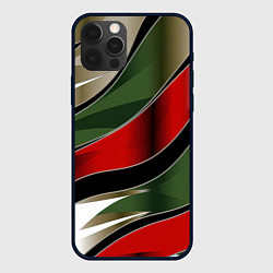 Чехол для iPhone 12 Pro Красные зеленые белые полосы абстракции, цвет: 3D-черный