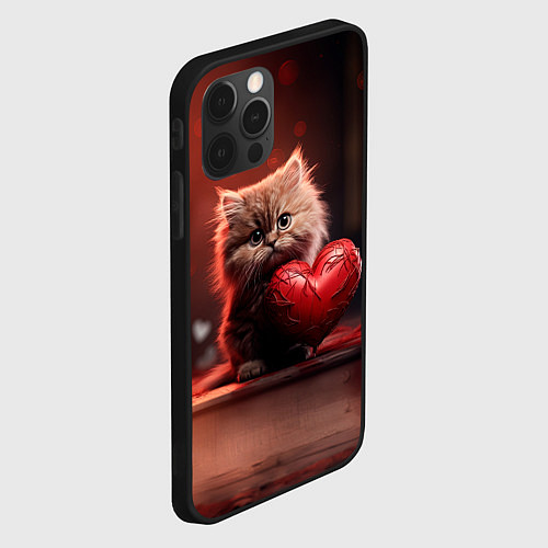 Чехол iPhone 12 Pro Пушистая кошечка с сердечком 14 февраля / 3D-Черный – фото 2