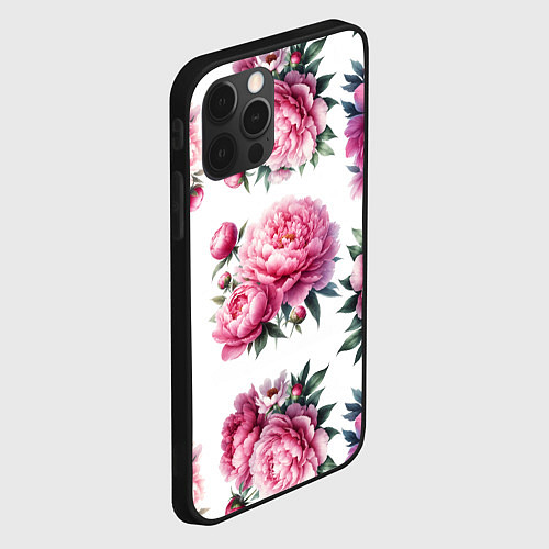 Чехол iPhone 12 Pro Розовые цветы пиона / 3D-Черный – фото 2