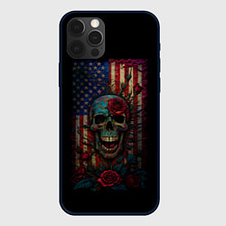 Чехол для iPhone 12 Pro Skull - USA, цвет: 3D-черный