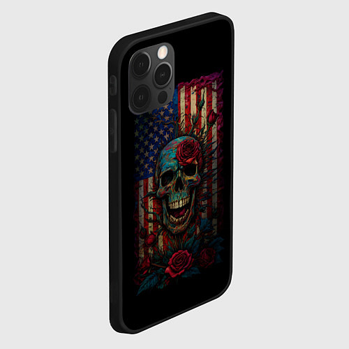 Чехол iPhone 12 Pro Skull - USA / 3D-Черный – фото 2