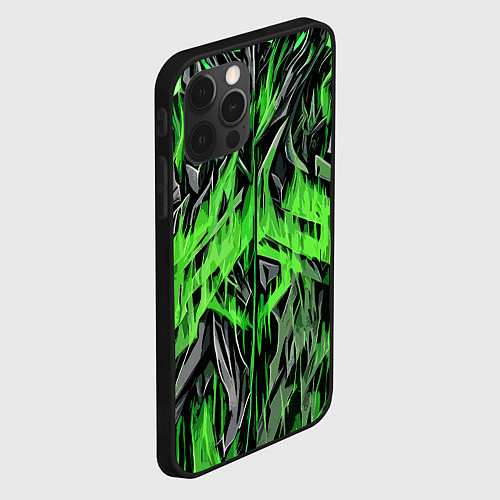 Чехол iPhone 12 Pro Камень и зелёный огонь / 3D-Черный – фото 2