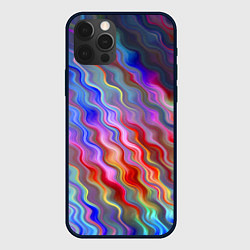 Чехол для iPhone 12 Pro Волнистые разноцветные линии, цвет: 3D-черный