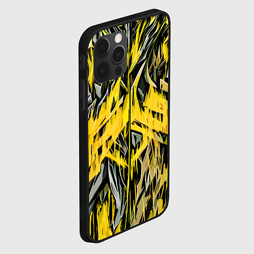 Чехол iPhone 12 Pro Жёлтый огонь и камень / 3D-Черный – фото 2