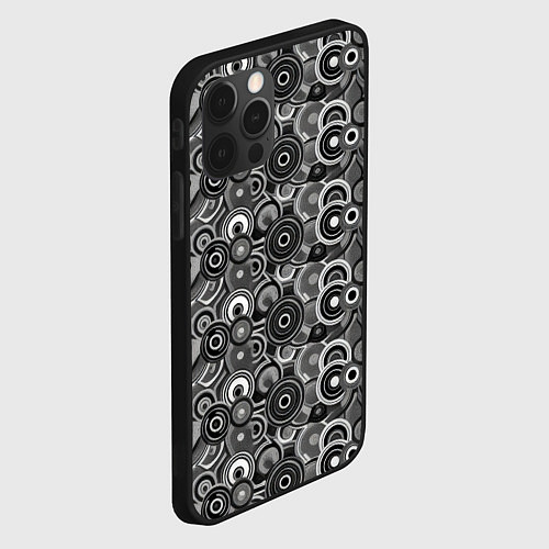 Чехол iPhone 12 Pro Черно-белый абстрактный узор круги / 3D-Черный – фото 2