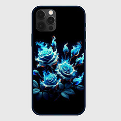 Чехол для iPhone 12 Pro Розы в голубом огне, цвет: 3D-черный