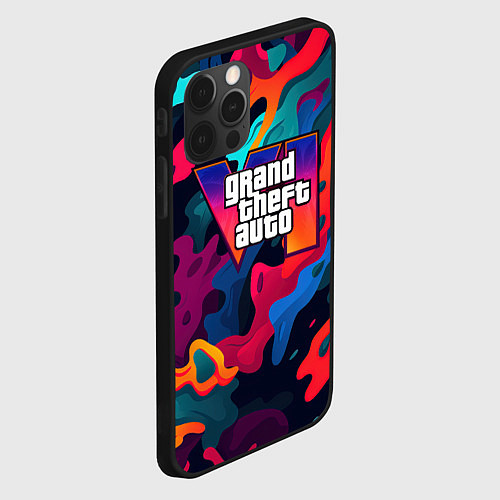 Чехол iPhone 12 Pro Gta лого камуфляж кислотные кляксы / 3D-Черный – фото 2