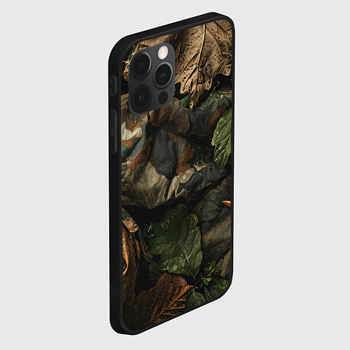 Чехол iPhone 12 Pro Реалистичный охотничий камуфляж из ткани и листьев / 3D-Черный – фото 2