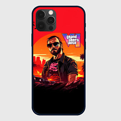 Чехол для iPhone 12 Pro GTA 6 logo персонаж, цвет: 3D-черный