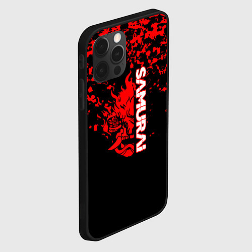 Чехол iPhone 12 Pro Cyberpunk samurai красные краски / 3D-Черный – фото 2