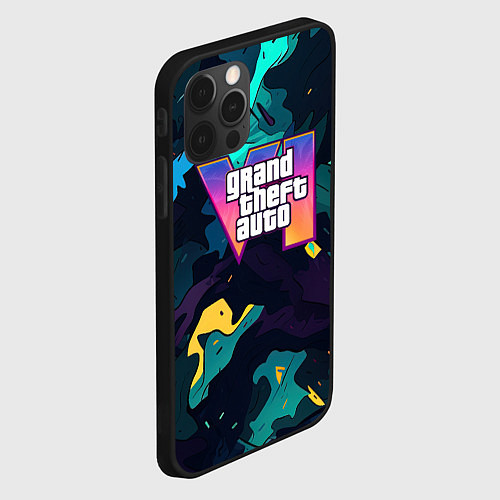 Чехол iPhone 12 Pro GTA 6 logo яркий неоновый камуфляжный стиль / 3D-Черный – фото 2