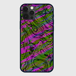 Чехол для iPhone 12 Pro Фиолетовые узоры, цвет: 3D-черный