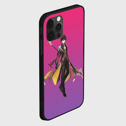 Чехол iPhone 12 Pro Genshin персонаж игры - Чжун Ли / 3D-Черный – фото 2