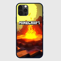 Чехол для iPhone 12 Pro Minecraft костер и лого, цвет: 3D-черный