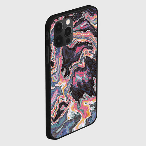 Чехол iPhone 12 Pro Мраморный узор разноцветный / 3D-Черный – фото 2