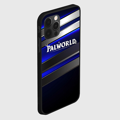 Чехол iPhone 12 Pro Palworld logo синие и серебристые полосы / 3D-Черный – фото 2