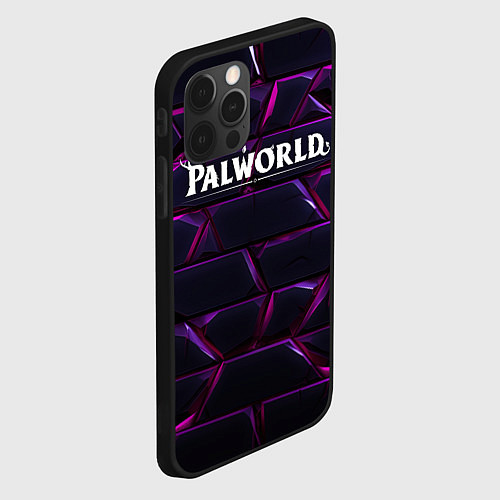 Чехол iPhone 12 Pro Palworld логотип фиолетовые яркие плиты / 3D-Черный – фото 2