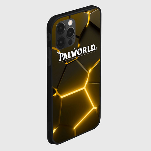 Чехол iPhone 12 Pro Palworld логотип разлом желтых плит / 3D-Черный – фото 2