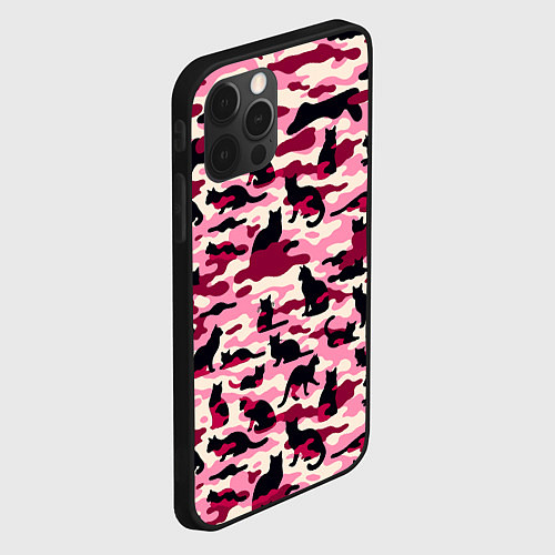Чехол iPhone 12 Pro Камуфляжные розовые котики / 3D-Черный – фото 2