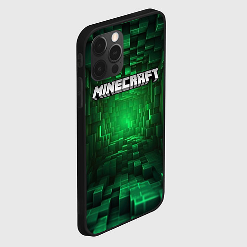 Чехол iPhone 12 Pro Minecraft logo зеленые плитки / 3D-Черный – фото 2