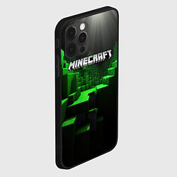 Чехол для iPhone 12 Pro Minecraft logo зеленые яркие плитки, цвет: 3D-черный — фото 2