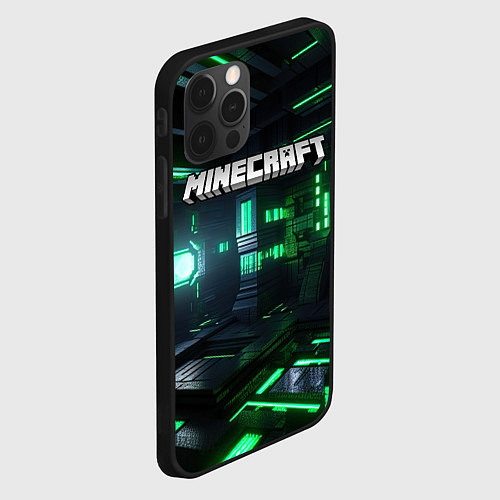 Чехол iPhone 12 Pro Minecraft logo зеленый мир / 3D-Черный – фото 2