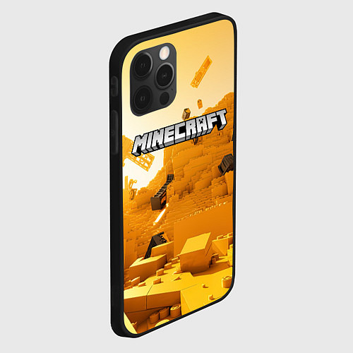 Чехол iPhone 12 Pro Minecraft logo яркий желтый мир / 3D-Черный – фото 2