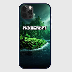 Чехол для iPhone 12 Pro Minecraft logo зеленый мир, цвет: 3D-черный