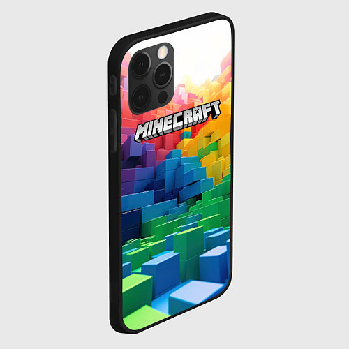 Чехол iPhone 12 Pro Minecraft logo радужный мир / 3D-Черный – фото 2