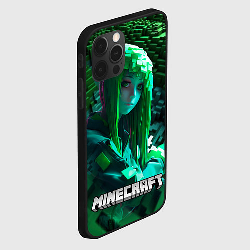 Чехол iPhone 12 Pro Minecraft девушка зеленый мир / 3D-Черный – фото 2