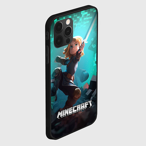 Чехол iPhone 12 Pro Персонаж Minecraft с мечом / 3D-Черный – фото 2
