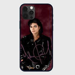 Чехол для iPhone 12 Pro Michael Jackson на бордовом фоне, цвет: 3D-черный