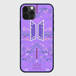 Чехол для iPhone 12 Pro BTS - ARMY Цветочный принт, цвет: 3D-черный
