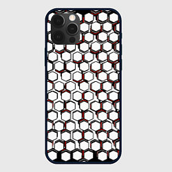 Чехол для iPhone 12 Pro Киберпанк узор из шестиугольников красный, цвет: 3D-черный